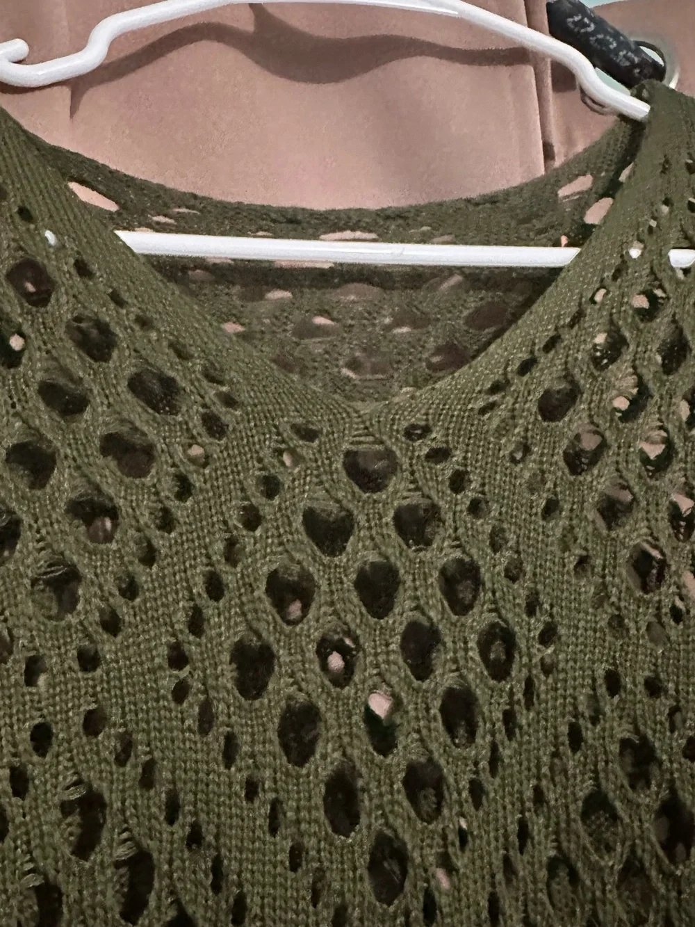 Source Unknown Olive Green Open-Knit Crewneck Sweater